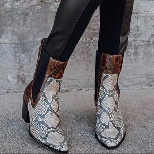 Dolce Vita Black/White Snake Print Mid-Calf Boots
